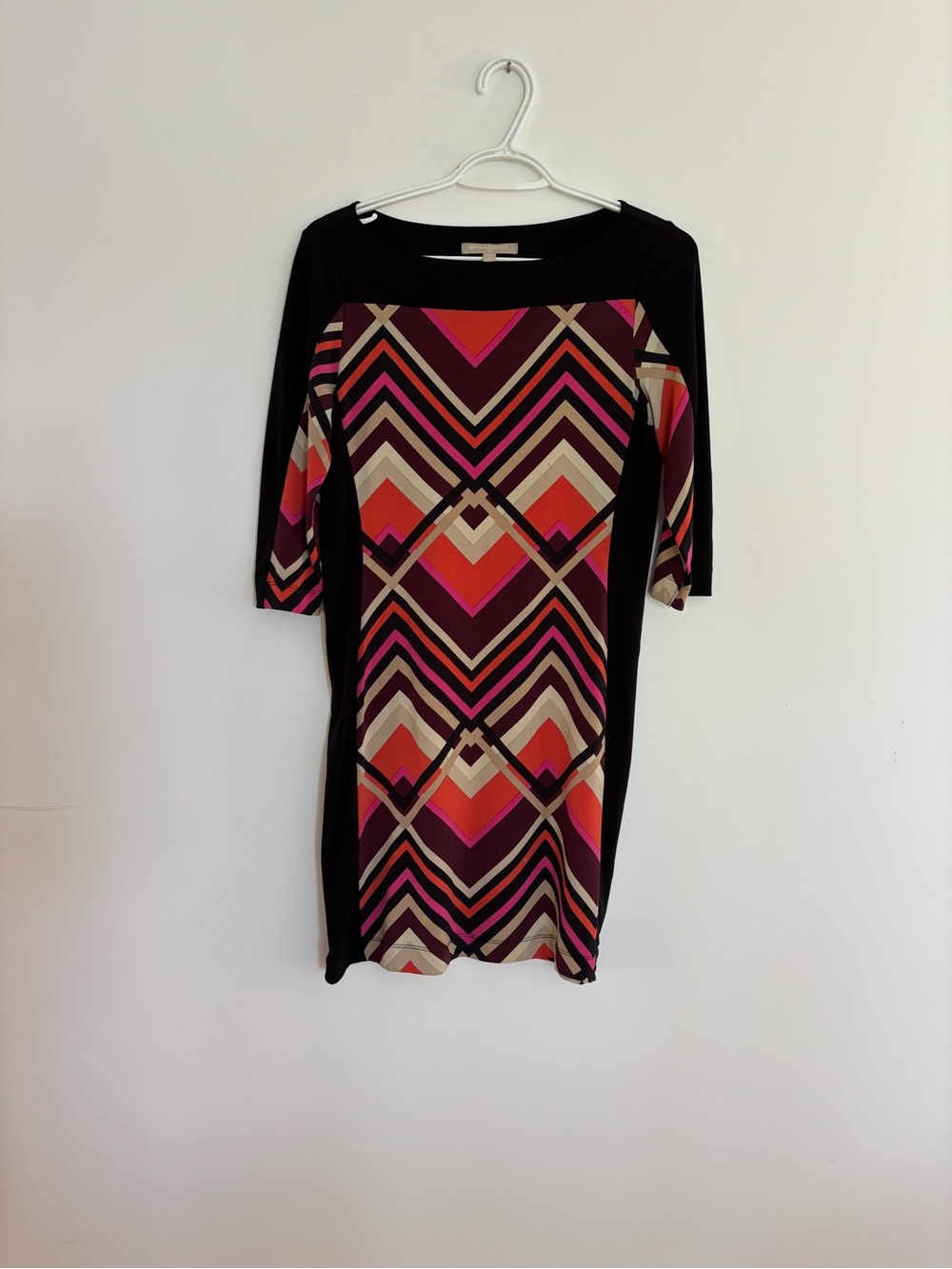 Banana Republic Black Dress with Pink, Fuchsia and Orange Geometric Print